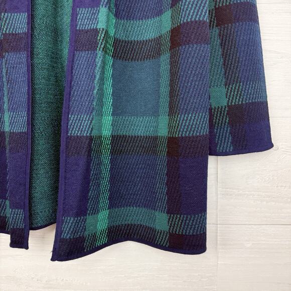 Talbots Pure Merino Wool Cardigan Large Green Tartan Plaid Preppy Open Front - Picture 5 of 15